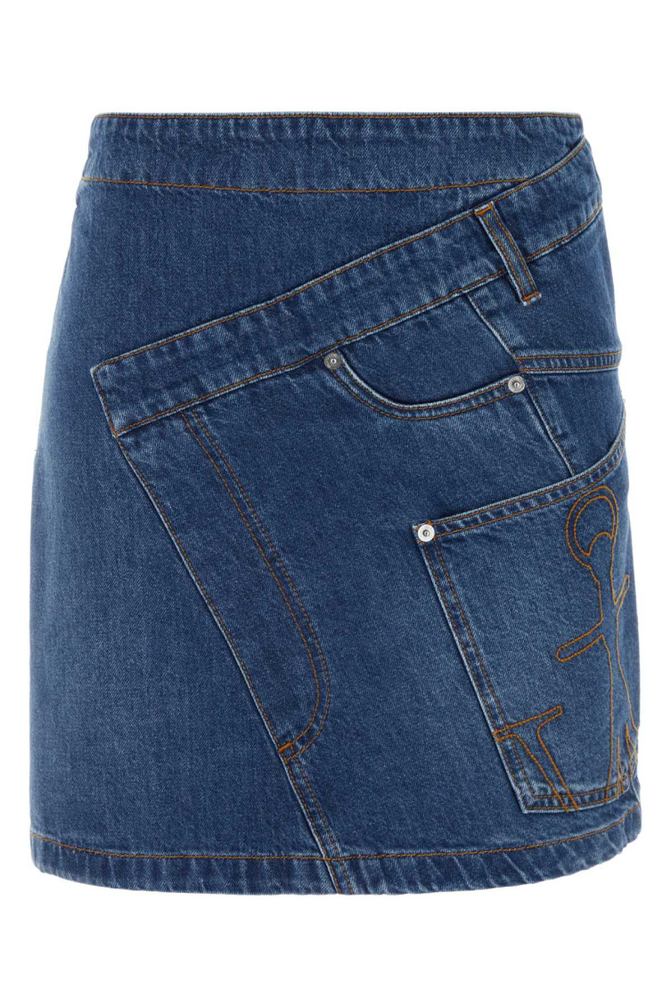 Jw Anderson Mini Skirt With Asymmetric Design And Pockets In Blue