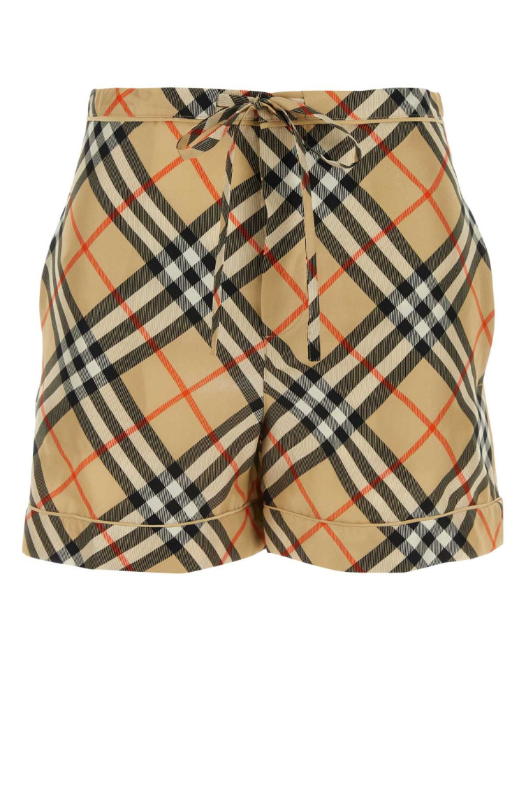 Burberry Beige Check-print Silk Shorts In Beige