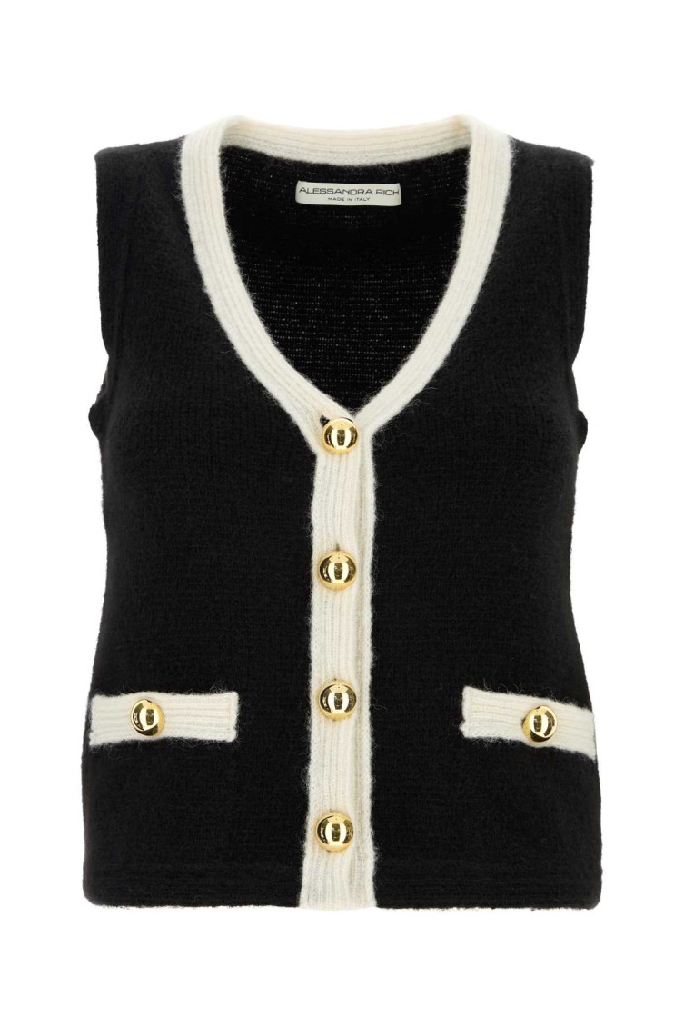 Alessandra Rich Black Contrast-trim Knitted Vest In Black