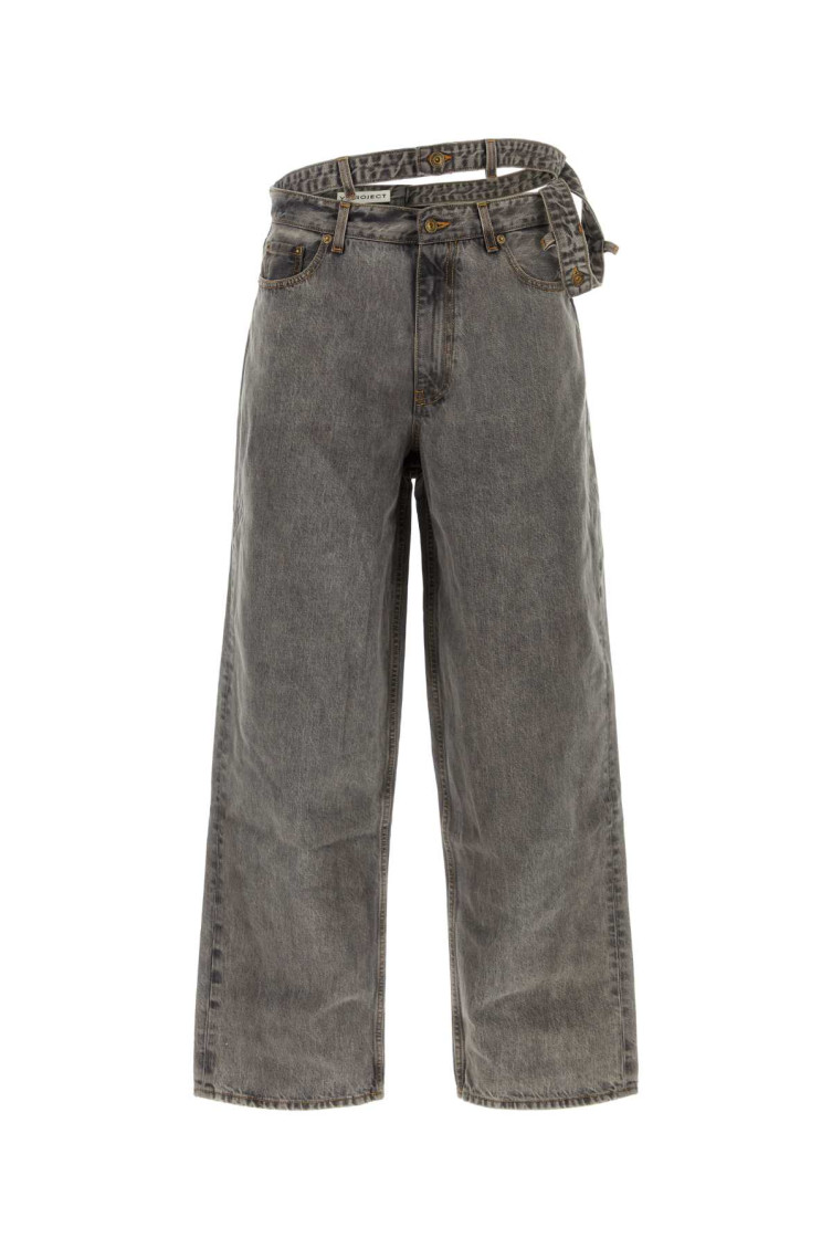 Y/project Grey Double-waist Wide-leg Jeans In Grey