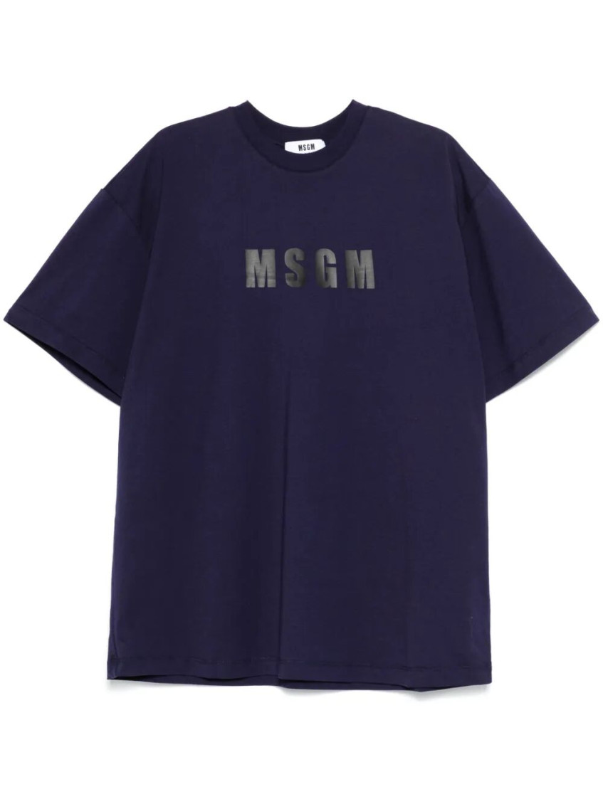 Msgm Logo-print Cotton T-shirt Clothing In Navy Blue