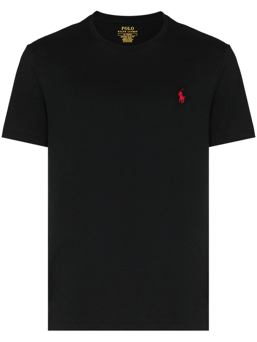 Polo Ralph Lauren Black Crewneck T-shirt With Pony Embroidery On The Front In Black