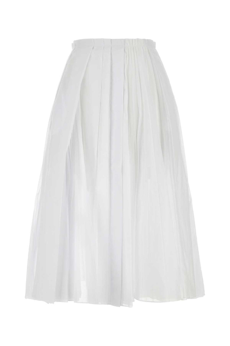 Jil Sander Pleated Midi Skirt In Lightweight Organdy In White