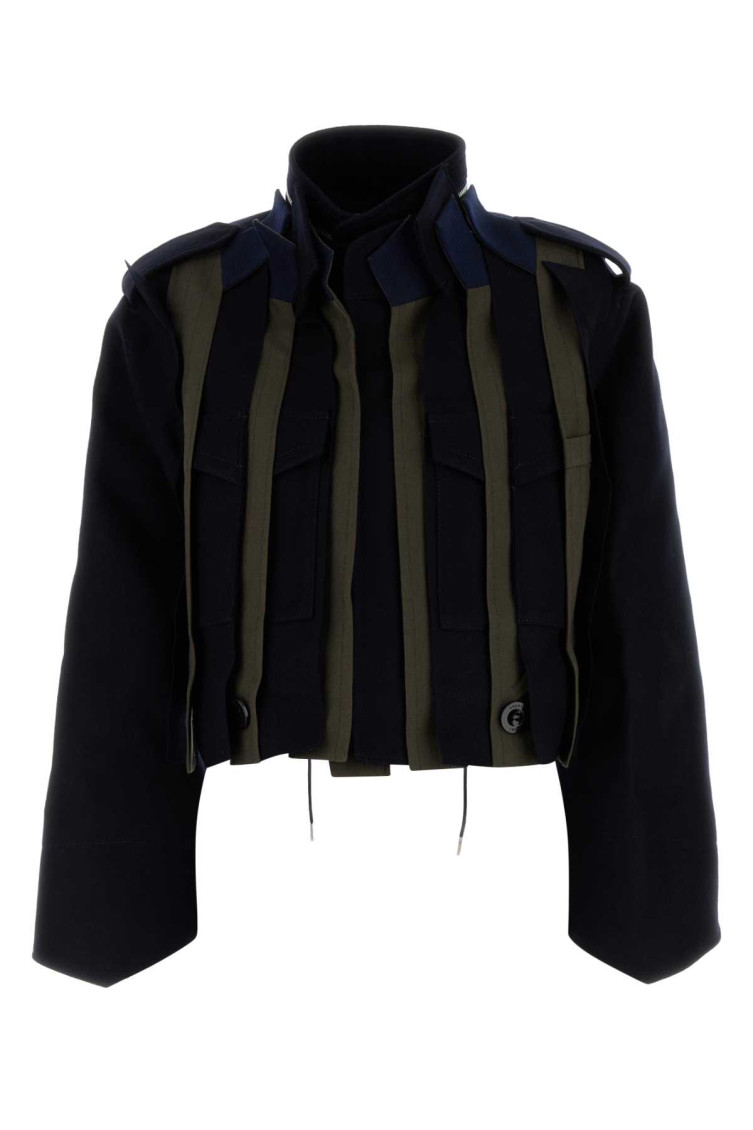 Sacai Two-tone Wool Bomber Jacket In Multicolor