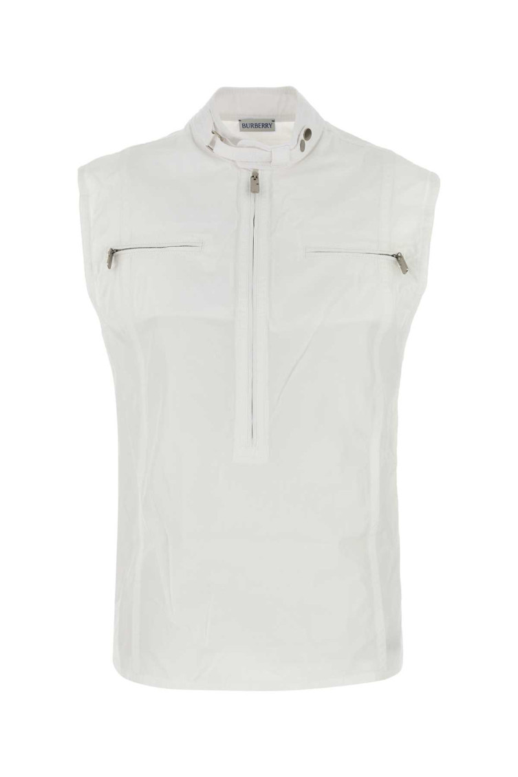 Burberry High Neck Cotton Vest In White