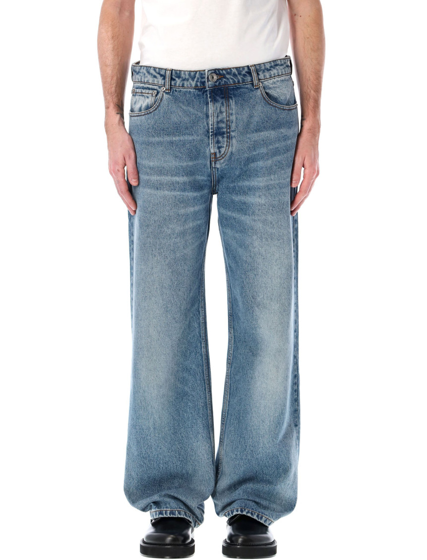 Ami Alexandre Mattiussi Ami Alexandre Matiussi Loose Jeans With Straight Cut In Light Blue