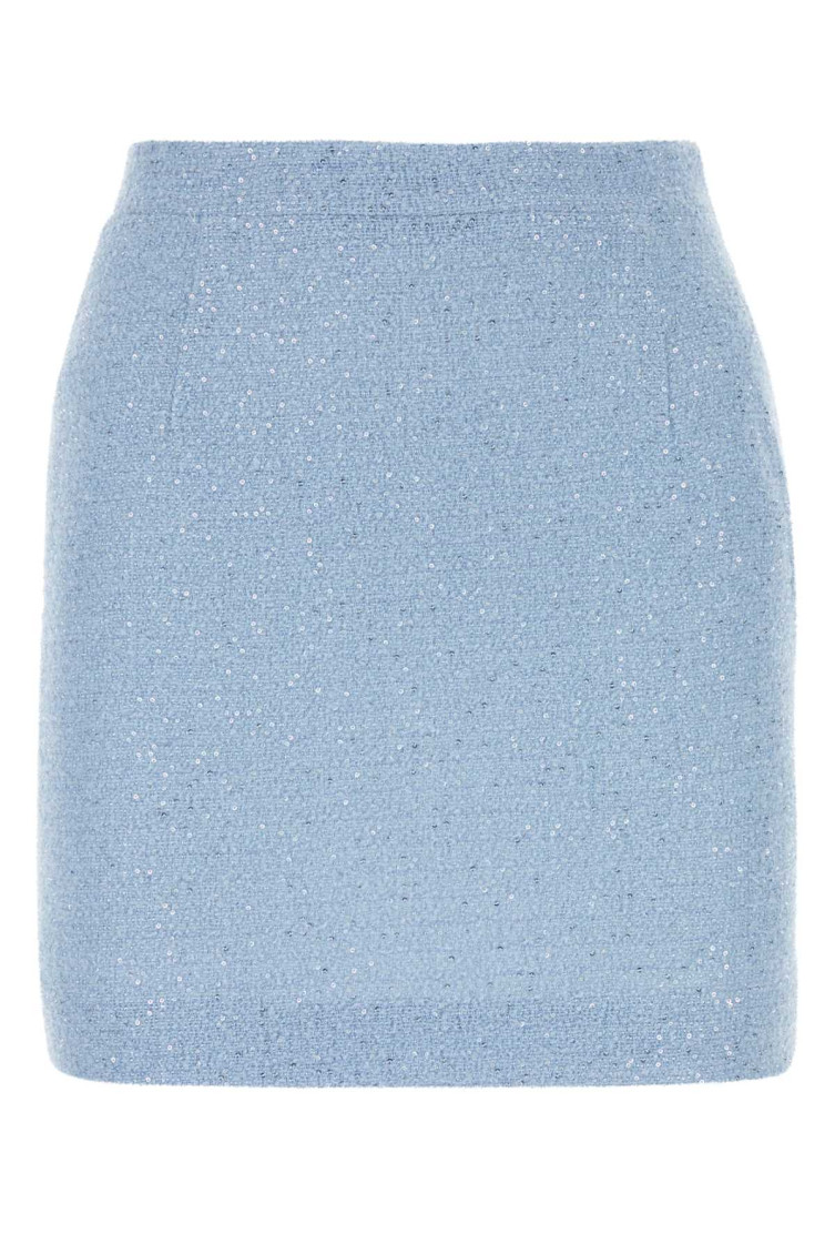 Alessandra Rich High-waisted Tweed Mini Skirt With Sparkling Finish In Light Blue