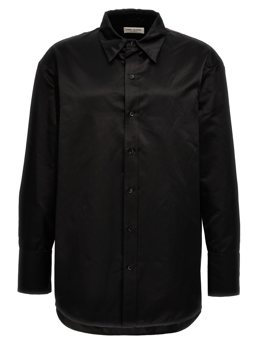 Saint Laurent Tailored Silk Shirt With Buttoned Cuffs In Black
