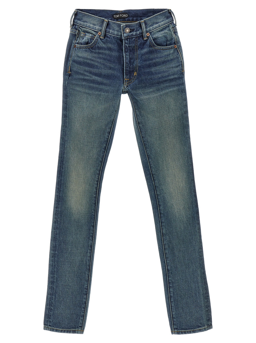 Shop Tom Ford Dark Blue Cotton Denim Jeans