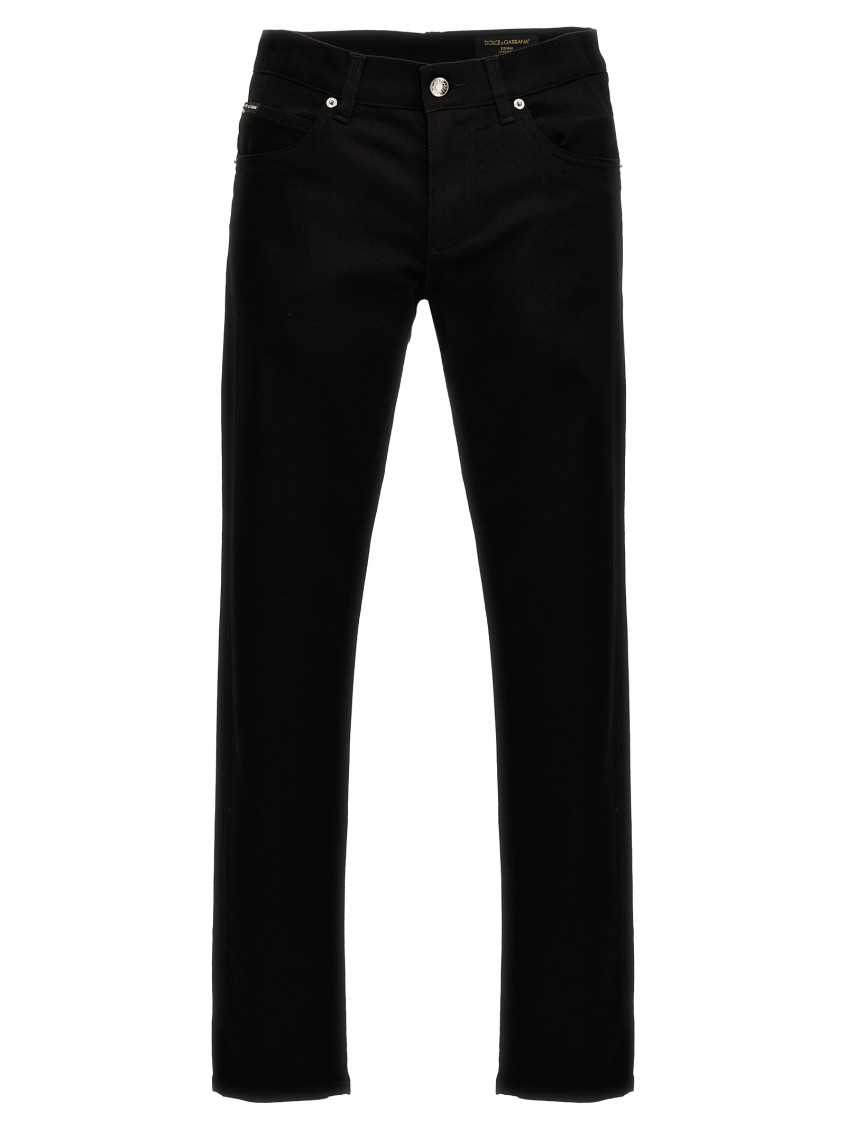 Dolce & Gabbana Black Skinny Jeans With Logo Plaque At The Back In Stretch Cotton Denim Man In Black
