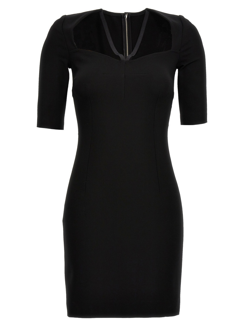 Dolce & Gabbana Black Mini Dress With Short Sleeves And Neckline Detail In Viscose Blend Woman In Black