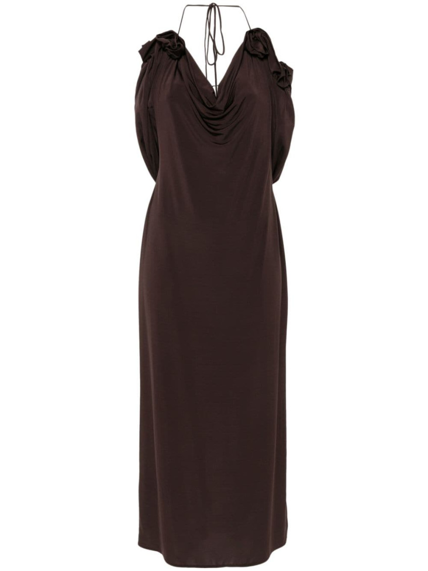 Magda Butrym Draped Cowl Neck Midi Dress In Brown