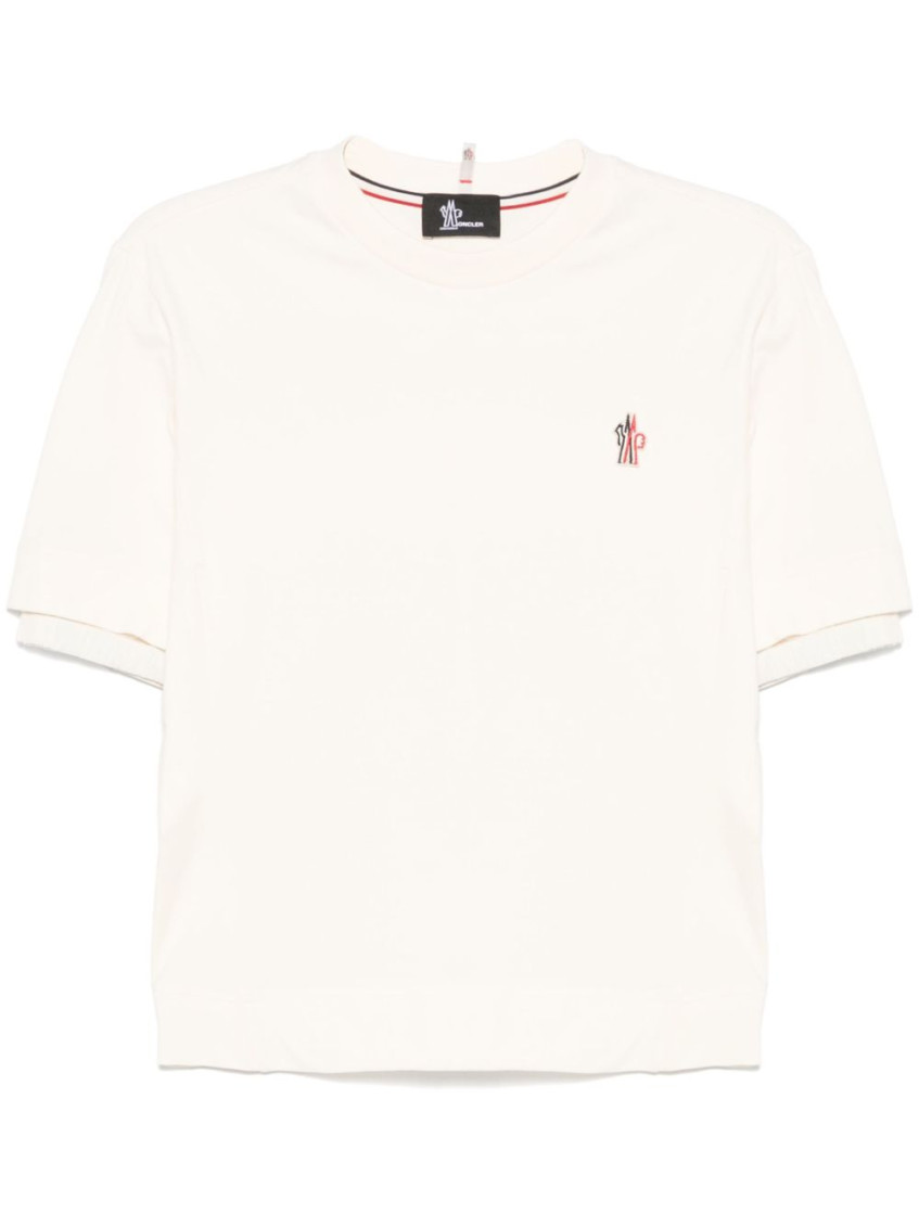 Shop Moncler White Logo Cotton T-shirt In Off White