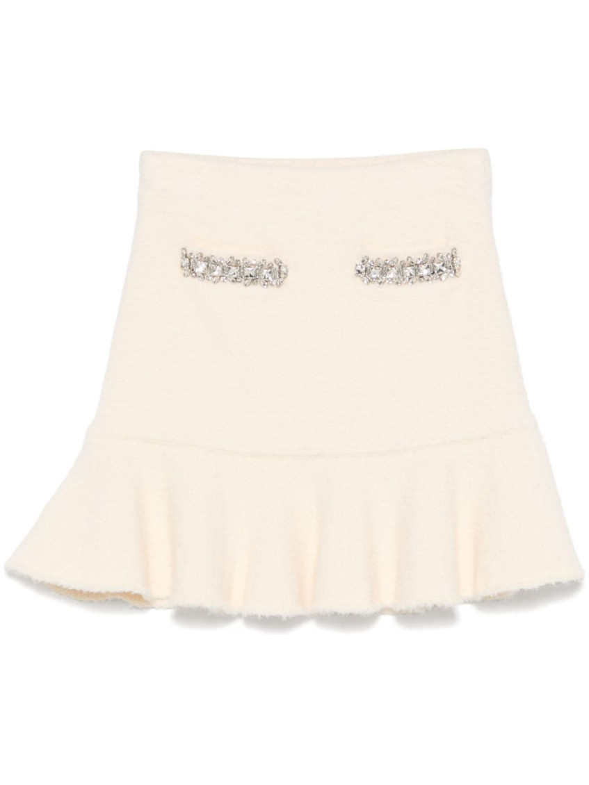 Self-portrait Crystal-embellished Mini Skirt In Beige