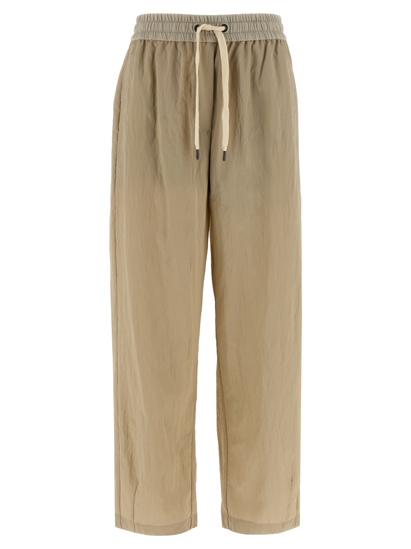 Brunello Cucinelli Wrinkled Viscose Trousers With Adjustable Drawstring In Neutral