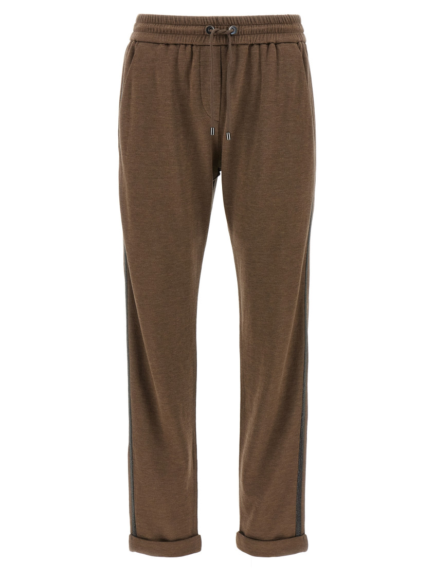 Shop Brunello Cucinelli Brown Monile Joggers