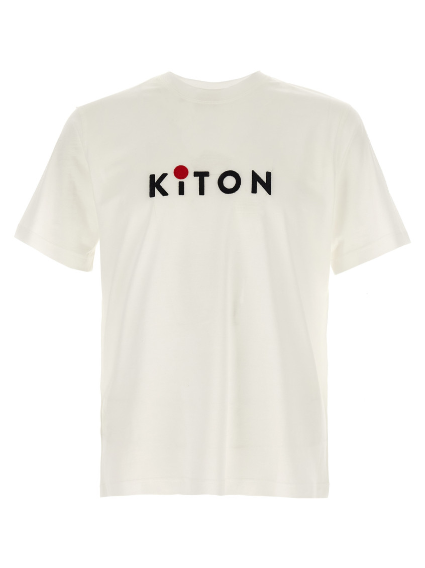 Shop Kiton White Logo Embroidery T-shirt