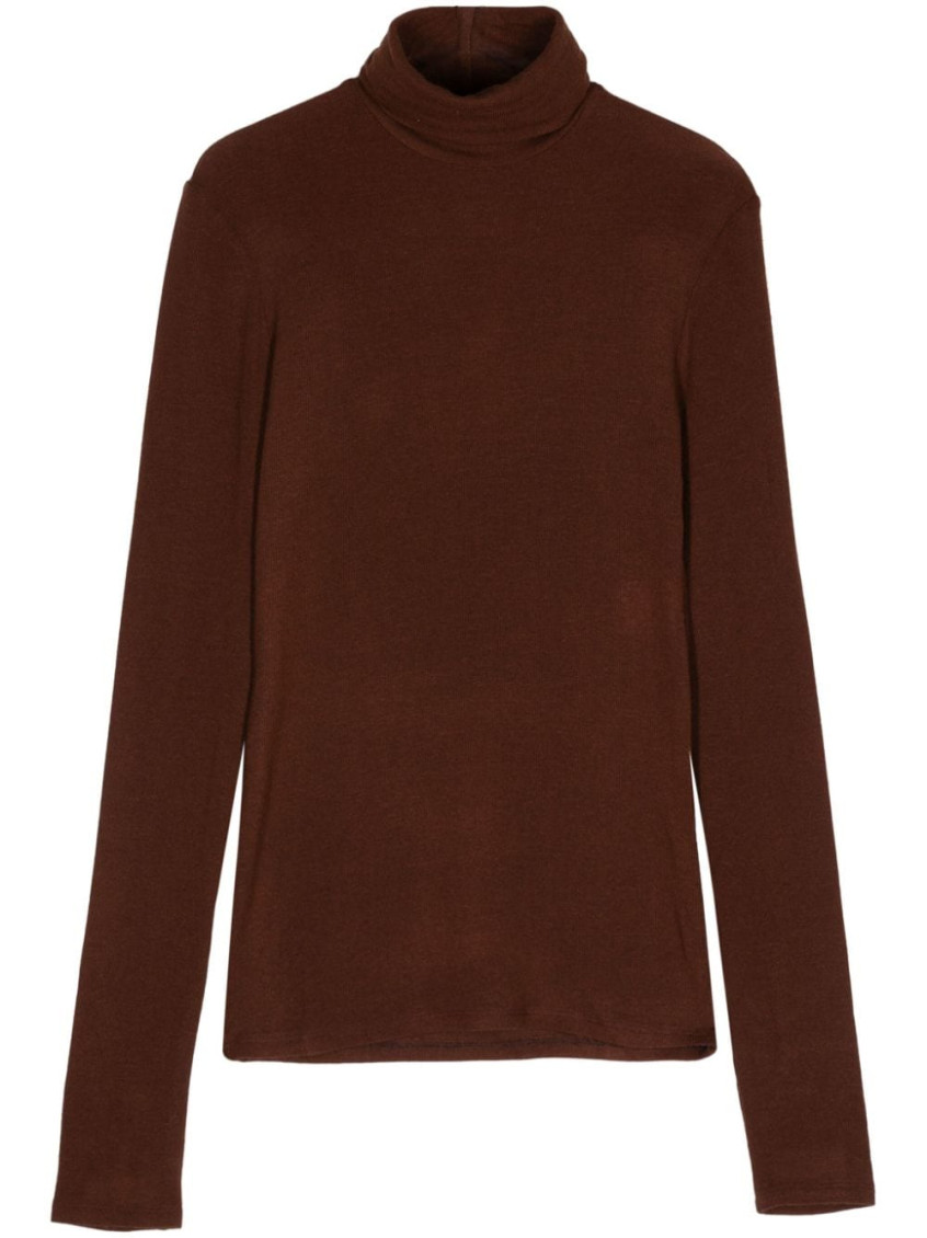 ALYSI BROWN WOOL BLEND TURTLENECK SWEATER