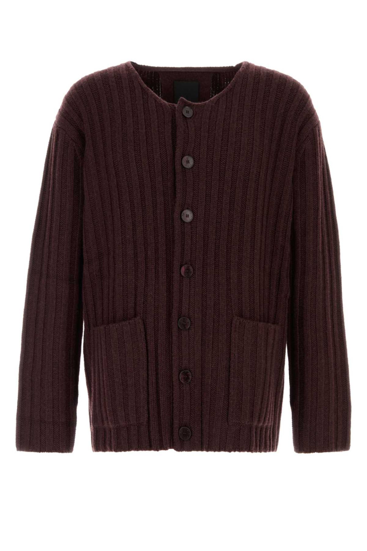 Givenchy Maroon Scoop Neck Cardigan In Burgundy