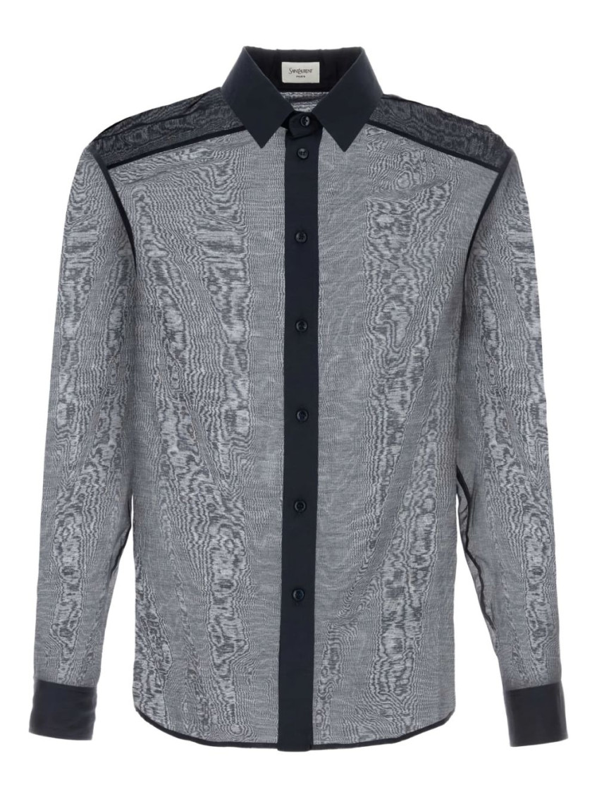 Saint Laurent Men Navy Blue Cotton Blend Shirt
