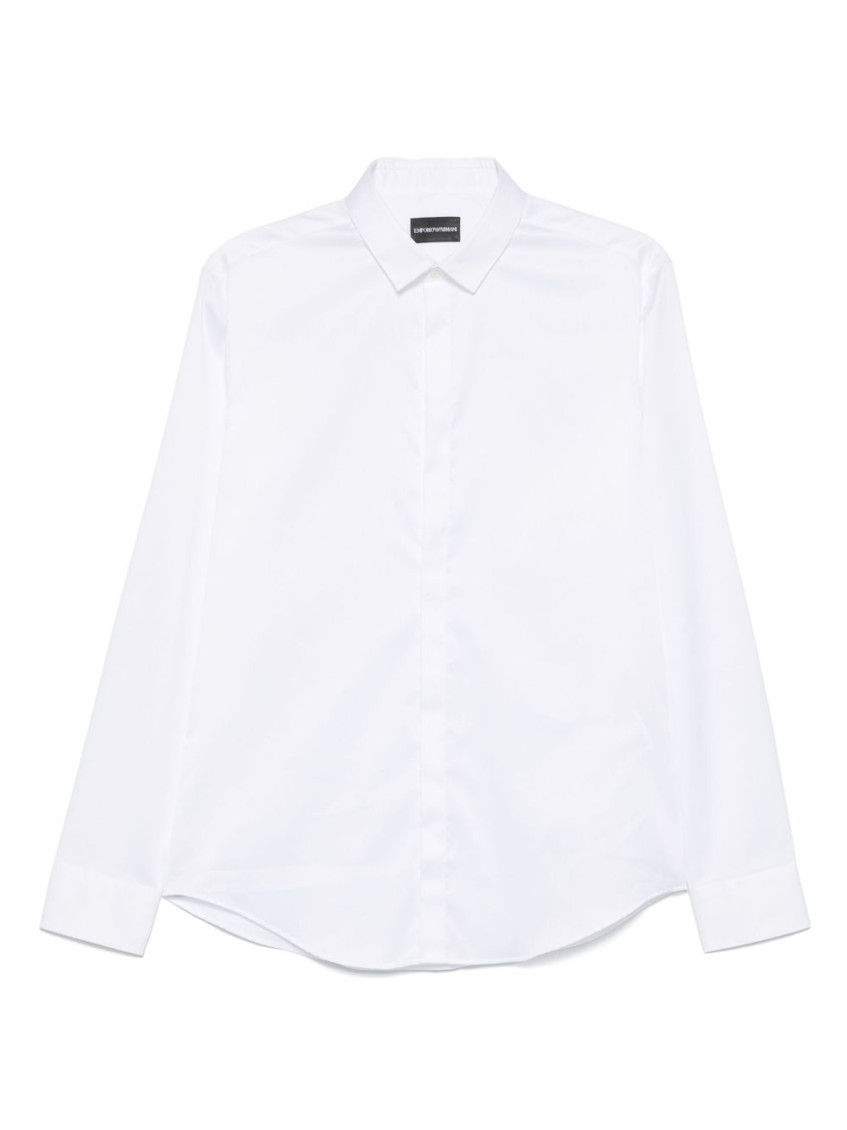 Emporio Armani Cotton Shirt With Button-down Collar And Curved Hem