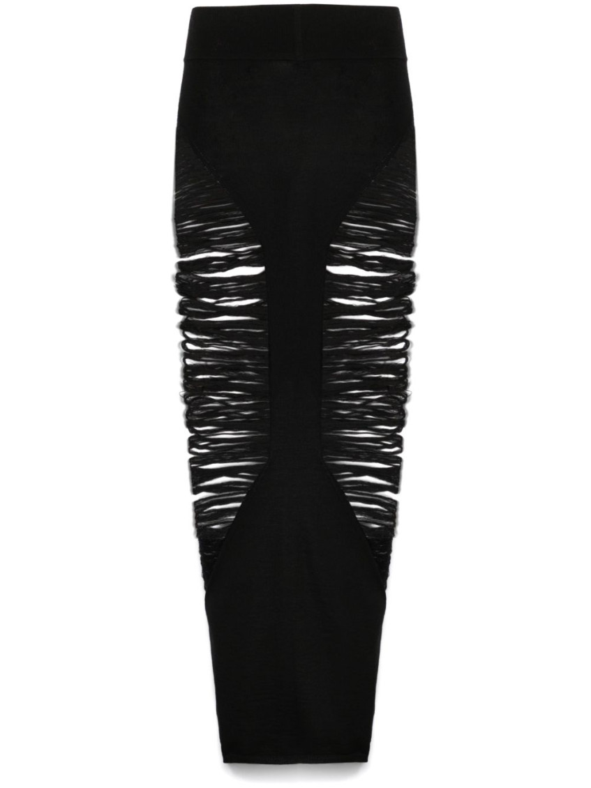Rick Owens Long Skirt With Cut-out Design And Distressed Effect
