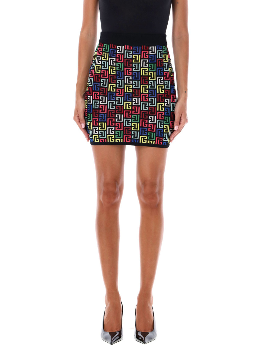 Balmain Multicolor Pb-intarsia Knitted Mini Skirt