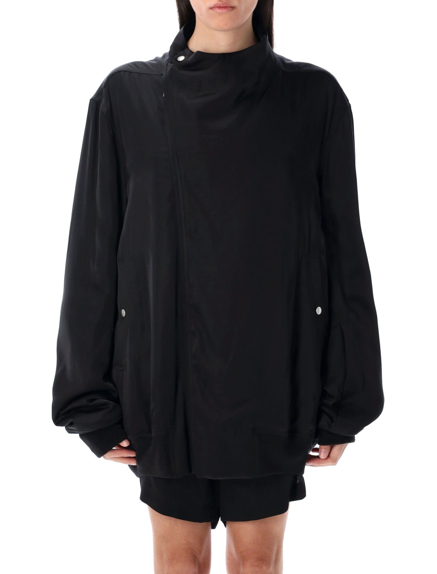 Rick Owens Anthem Jacket With Rounded Funnel Neck And Off-centre Zipper