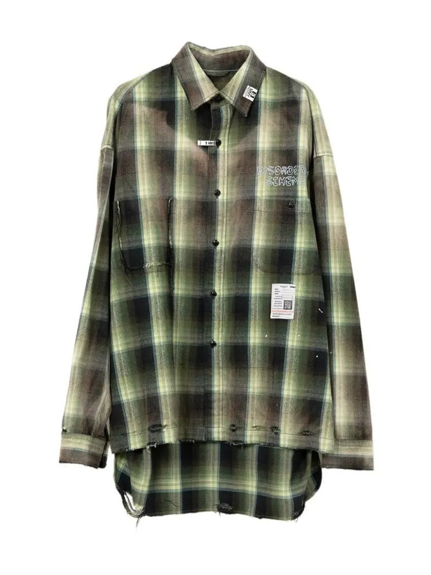 MAISON YASUHIRO GREEN LONG SLEEVE CHECKED SHIRT