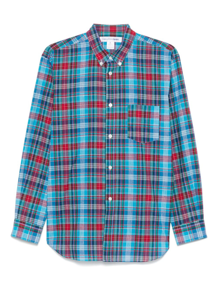 Comme Des Garçons Cerulean Blue Plaid Shirt With Button-down Collar