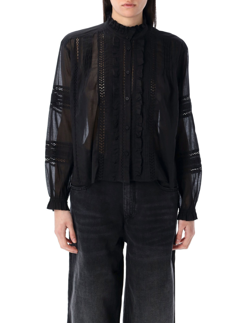 Shop Isabel Marant Étoile Black Valda Openwork Cotton Voile Shirt