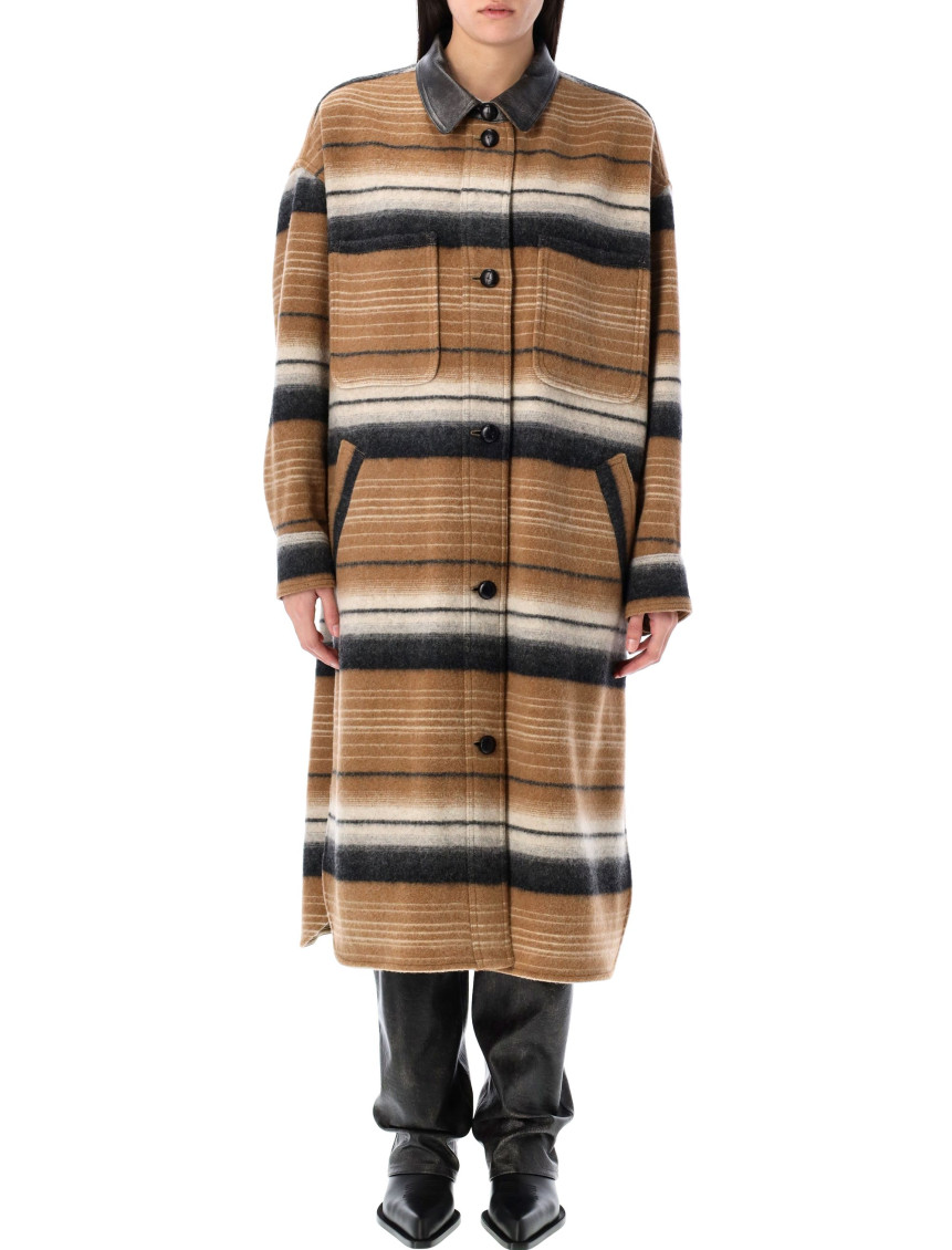 Isabel Marant Étoile Brown Striped Wool Overshirt Coat