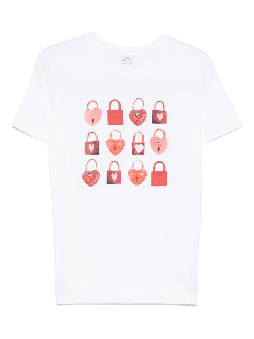 PAUL SMITH WHITE PADLOCKS COTTON T-SHIRT