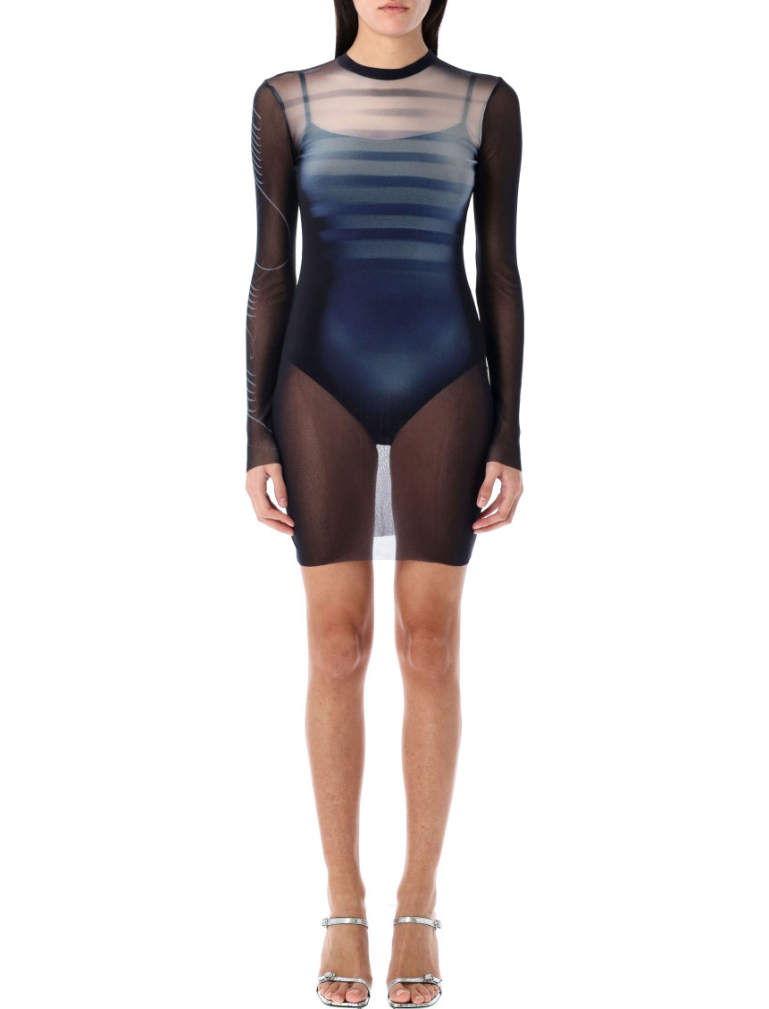 Jean Paul Gaultier Le Mâle Printed Mesh Mini Dress