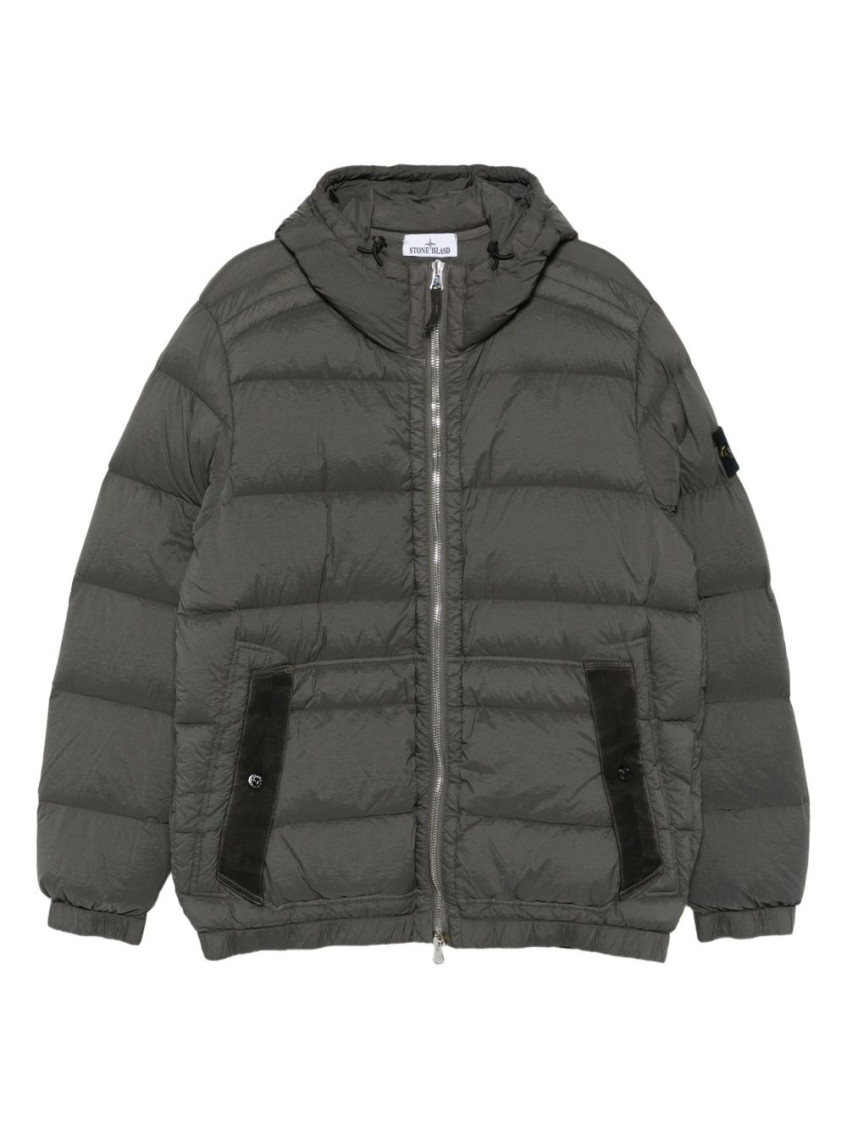 Stone Island Short Hooded Down Jacket In Gray