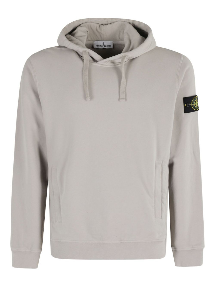 Stone Island Organic Cotton Compass Logo Hoodie In Gray