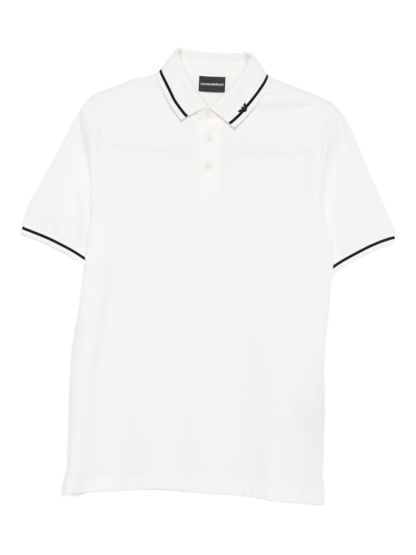 Emporio Armani Trimmed Cotton Polo Shirt In White