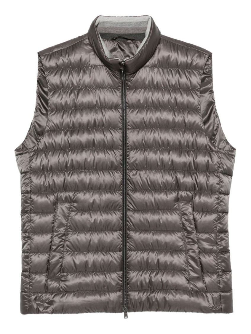 Herno Quilted High Neck Sleeveless Vest With Side Pockets In Gray
