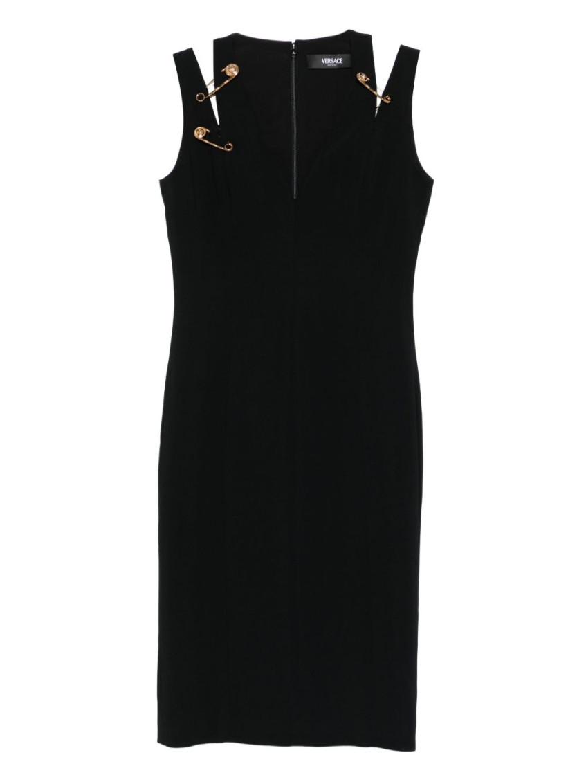 Versace Safety-pin Detail Midi Dress In Black