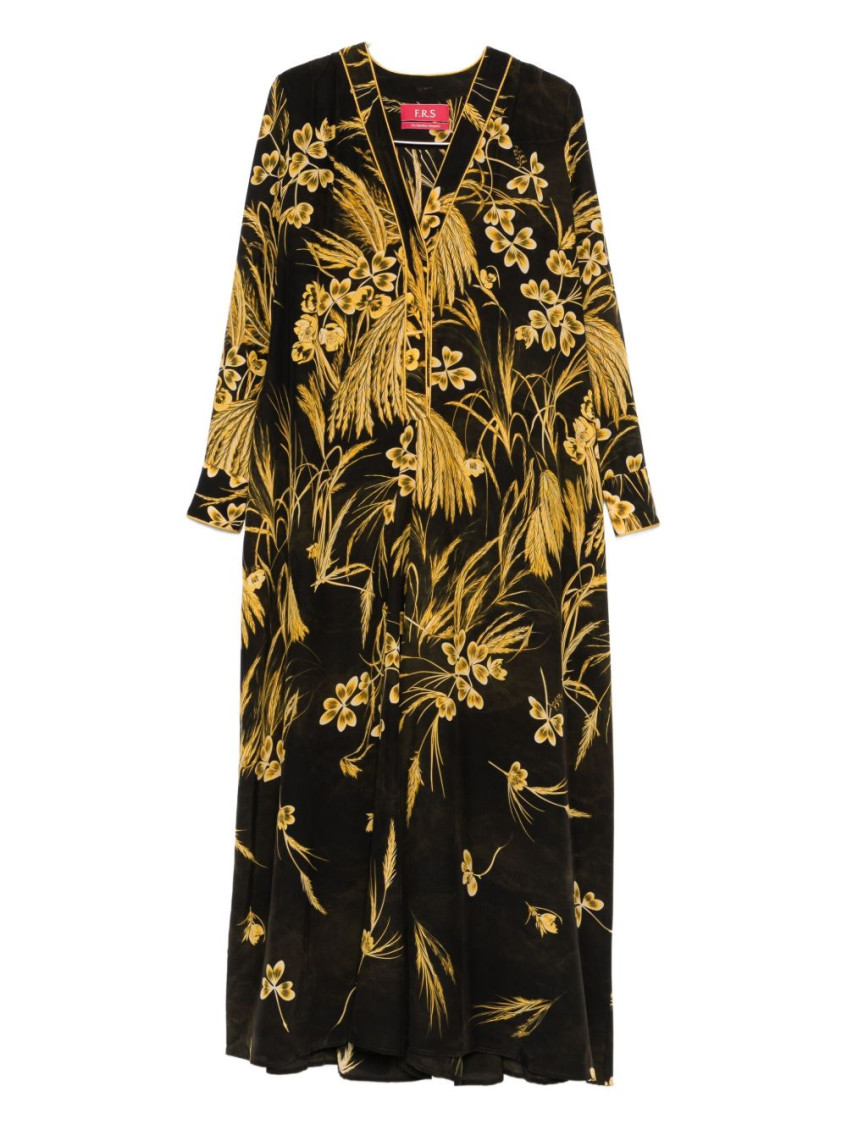 F.r.s For Restless Sleepers Silk Blend Printed Maxi Dress In Black