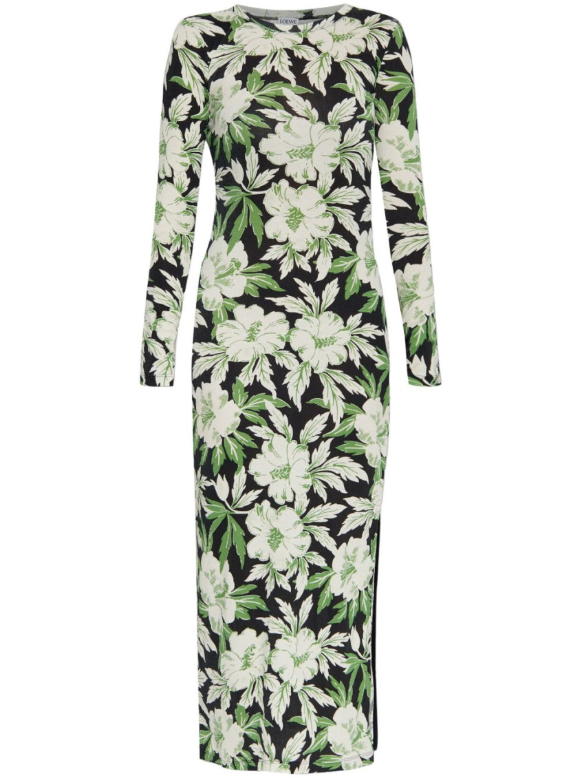 ラスト＊LOEWE MORNING DRESS COTTON AND SILK MULTICOLOR DRESS Loewe Morning Glory Print Cotton And Silk Dress in Metallic