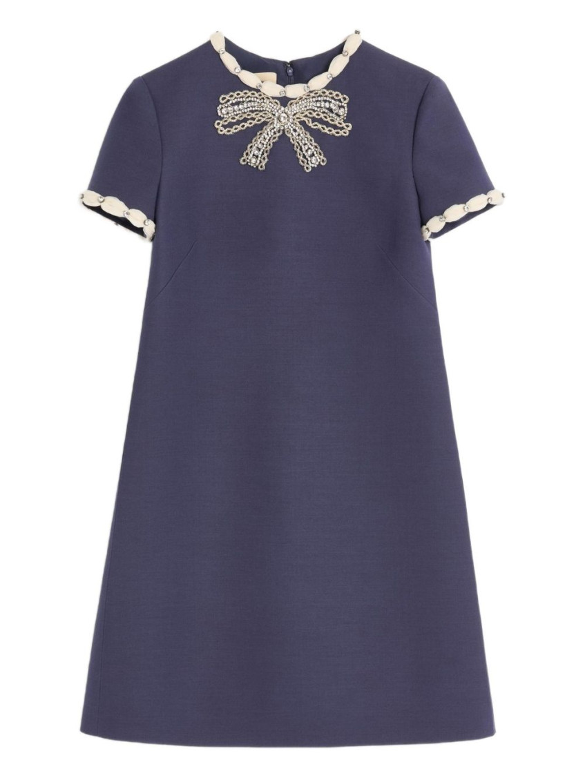Valentino Navy Blue Crepe Couture Mini Dress In Blue