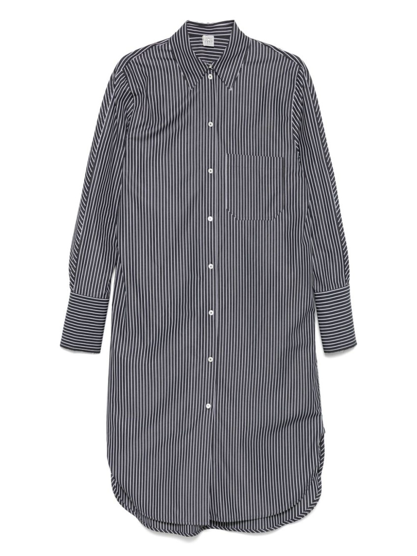 Totême Striped Organic Cotton-poplin Midi Shirt Dress In Gray