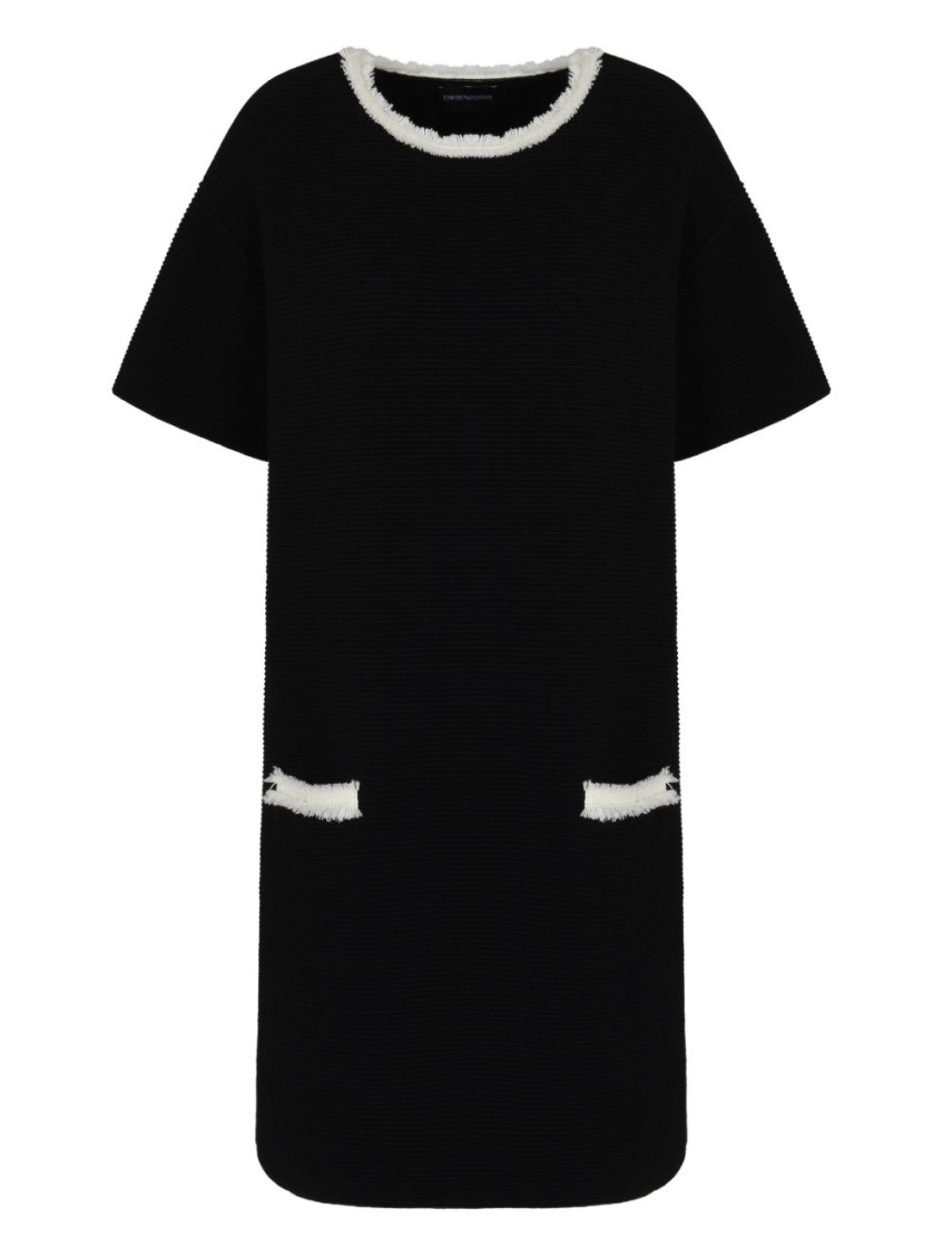 Emporio Armani Fringe-trim Ottoman Shift Dress In Black