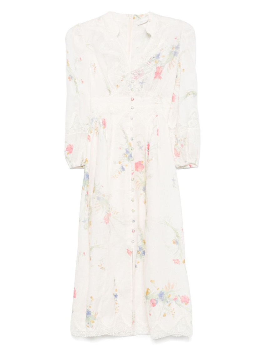 Zimmermann Beige Lucky Linen Midi Dress In Sand