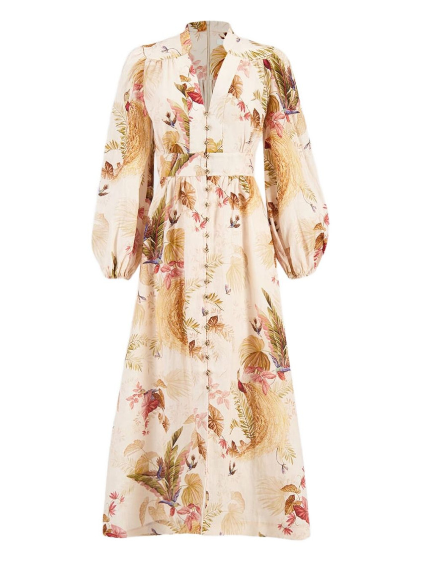 Zimmermann Beige Ascension Linen Long Dress In Sand