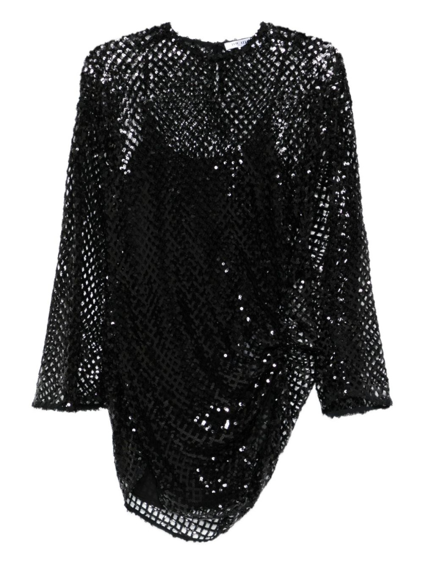 Attico Black Sequin Net Knit Mini Dress In Black