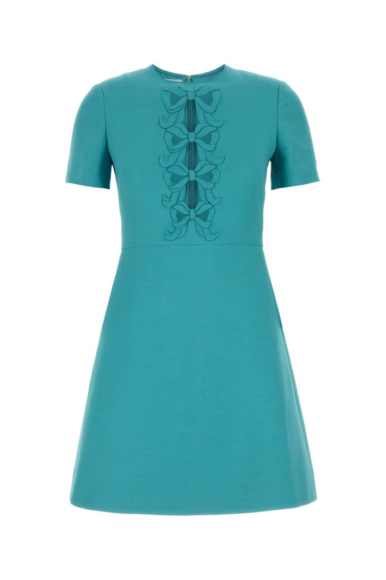 Valentino Wool Blend Dress Embroidered Detail In Green
