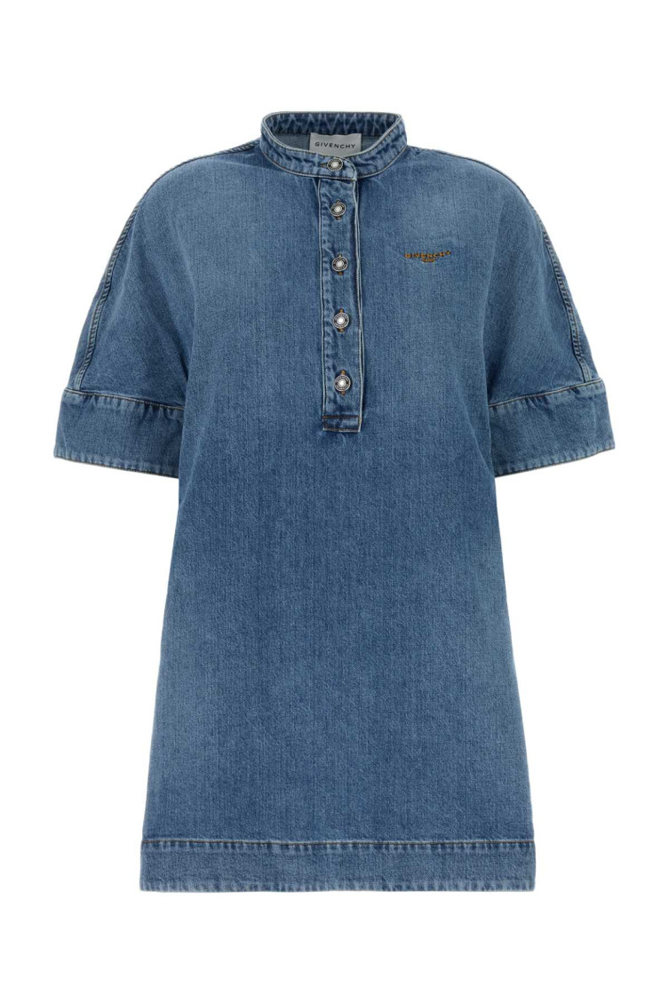 Givenchy Cuffed Sleeve Denim Dress In Blue