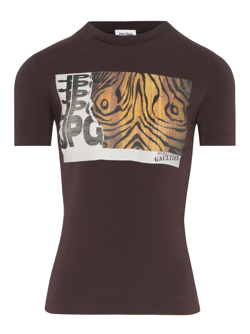 Jean Paul Gaultier Crew Neck Graphic Wood Print T-shirt In Brown